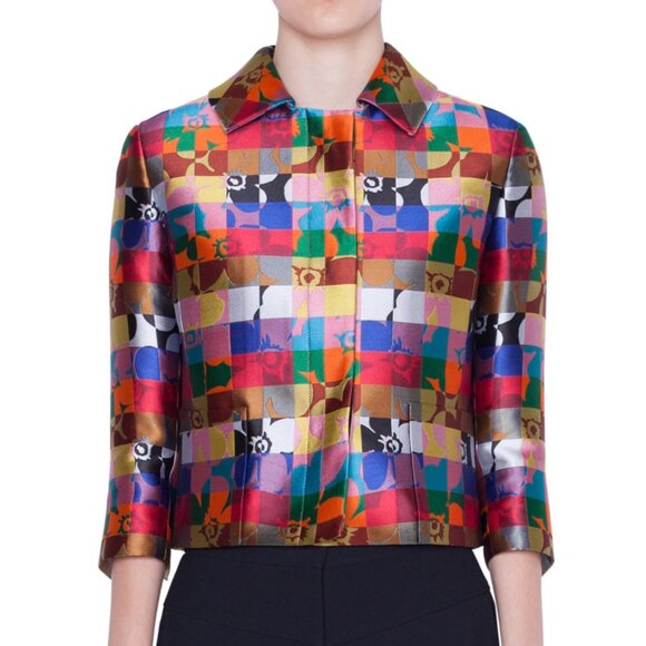 Akris Punto Floral Square Jacquard Print Blazer Jacket Rainbow Check Grid 14 - Picture 1 of 16